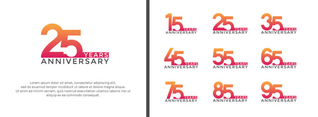 set of anniversary logo red orange color on white background for celebration moment