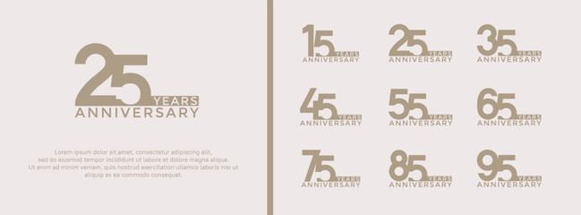 set of anniversary logo gold brown color on white background for celebration moment
