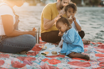 Family picnic at beach