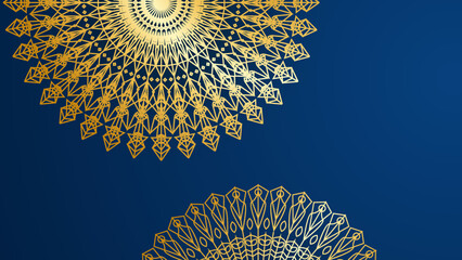 Abstract luxury blue and gold background with mandala pattern