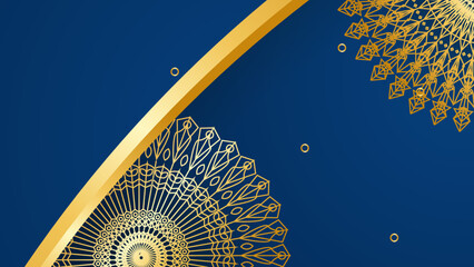 Abstract luxury blue and gold background with mandala pattern