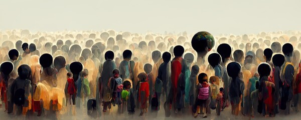 Crowd of people or human overpopulation in a global over populated world. Population growth. Overpopulation crisis conceptual illustration - obrazy, fototapety, plakaty