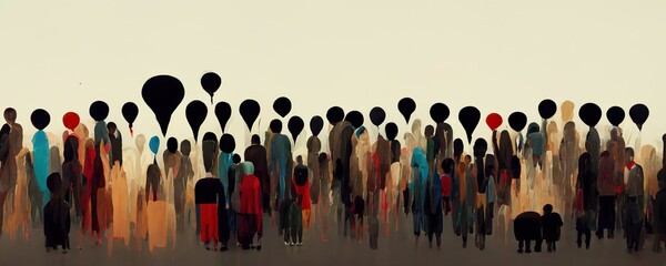 Crowd of people or human overpopulation in a global over populated world. Population growth. Overpopulation crisis conceptual illustration - obrazy, fototapety, plakaty