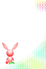 2023年　卯年　年賀状　縦書レインボー3D風ウサギ　文字なし