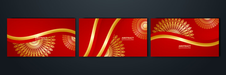 Luxury abstract red and gold background with mandala pattern. Abstract luxury red gold background. Modern golden line design template. Premium gold with elegant geometric banner vector illustration