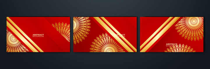 Luxury abstract red and gold background with mandala pattern. Abstract luxury red gold background. Modern golden line design template. Premium gold with elegant geometric banner vector illustration