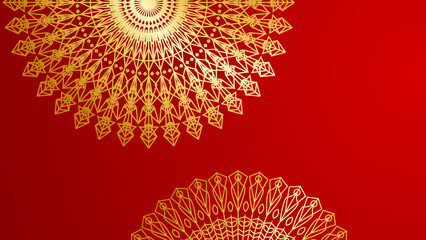 Luxury abstract red and gold background with mandala pattern. Abstract luxury red gold background. Modern golden line design template. Premium gold with elegant geometric banner vector illustration