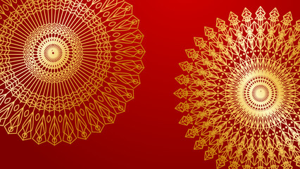 Luxury abstract red and gold background with mandala pattern. Abstract luxury red gold background. Modern golden line design template. Premium gold with elegant geometric banner vector illustration