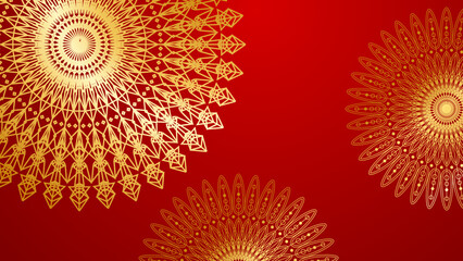 Luxury abstract red and gold background with mandala pattern. Abstract luxury red gold background. Modern golden line design template. Premium gold with elegant geometric banner vector illustration