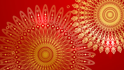 Luxury abstract red and gold background with mandala pattern. Abstract luxury red gold background. Modern golden line design template. Premium gold with elegant geometric banner vector illustration