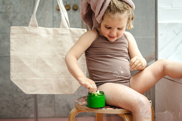 After bath skin care routine for a young girl