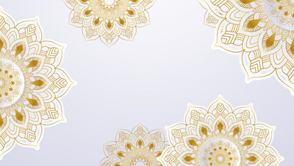 Luxurious white arabesque background with gold mandala style art vector