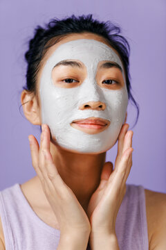 Woman relaxing with a clay facial mask
