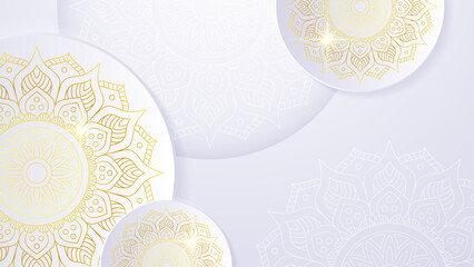 Luxurious white arabesque background with gold mandala style art vector