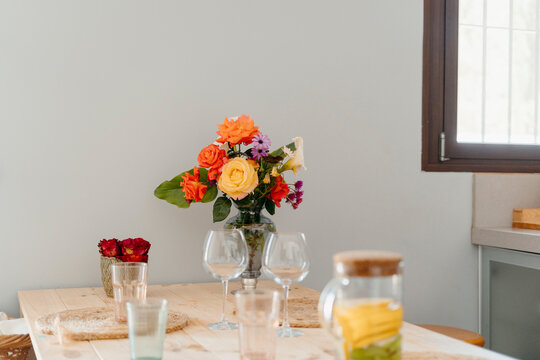 Dining table and flower vase