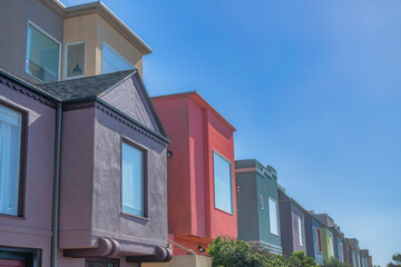 Modern small houses with painted walll exterior in San Francisco, CA