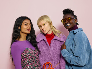 Group of girlfriends in winter clothes