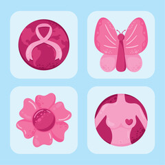 four breast cancer awareness icons