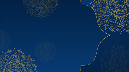 Luxury golden mandala wedding invitation card with abstract pattern. Luxury abstract blue and gold background with mandala pattern