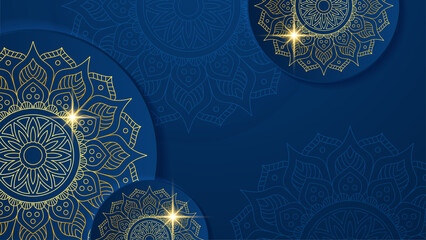 Luxury golden mandala wedding invitation card with abstract pattern. Luxury abstract blue and gold background with mandala pattern