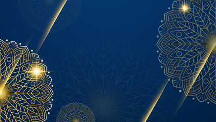 Luxury golden mandala wedding invitation card with abstract pattern. Luxury abstract blue and gold background with mandala pattern