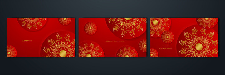 Luxury red and gold ornamental mandala background with arabic islamic east pattern style premium vector