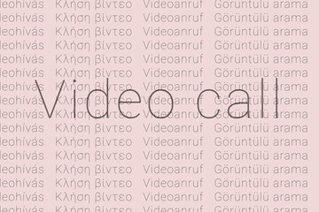 Word Video call in languages of world. Logo Video call on Pale pink color