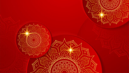 Luxury abstract red and gold background with mandala pattern. Decorative mandala for print, poster, cover, flyer, banner.