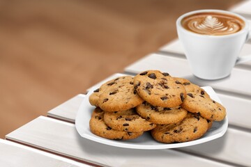 Sugar cookies with sprinkles, coffee treat. freshly baked dessert cookies.