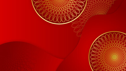 Modern luxury red dan gold abstract background with mandala pattern