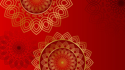 Luxury gold and red pattern decoration design for background with art ornament vintage mandala frame