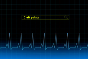 Cleft palate.Cleft palate inscription in search bar. Illustration with titled Cleft palate . Heartbeat line as a symbol of human disease.