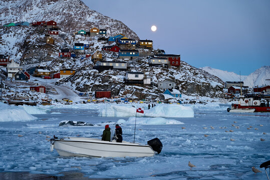 Uummannaq, Greenland - Inuit indigenous village, winter fishermen