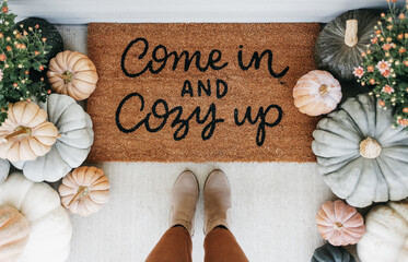 Fall decorated welcome mat.