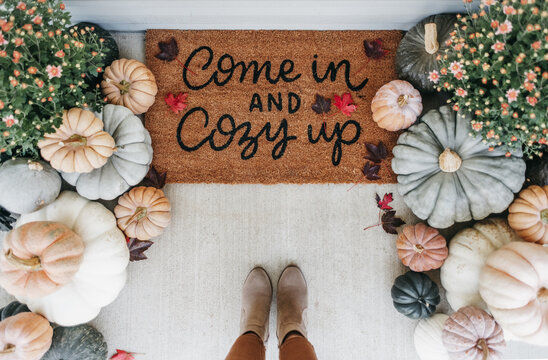 Fall decorated welcome mat.