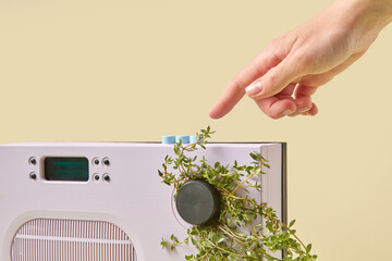 Person reaching out vintage radio