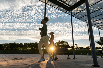 Diverse women jogging