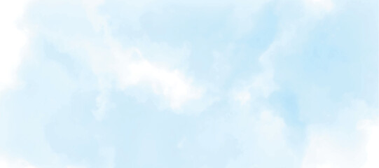 Watercolor blue sky with white soft cloud