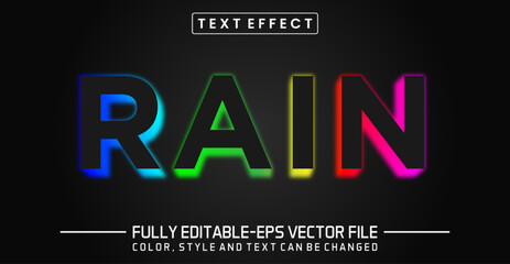 Fototapeta na wymiar Rain Modern Neon bright text effect Full editable text