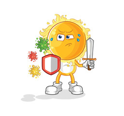 Naklejka premium sun against viruses cartoon. cartoon mascot vector