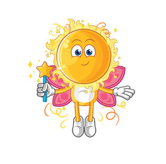 sun fairy with wings and stick. cartoon mascot vector