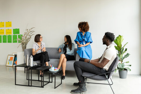 Creative group at coworking rest area