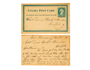 A Canadian 1-cent postcard (Queen Victoria) , date 1876-Nov-23 discussing  a deal to buy barley.   