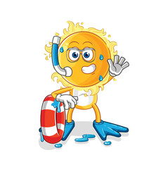Fototapeta premium sun swimmer with buoy mascot. cartoon vector