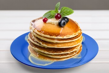 Stack of pancakes on a plate. Homemade pancakes, delicious food. Traditional dish