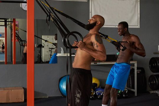 Friends together at gym training