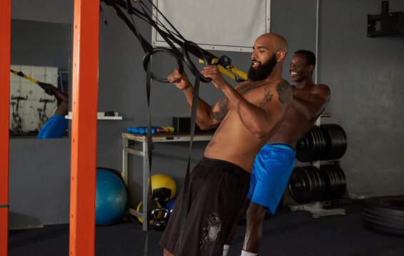 Friends together at gym training