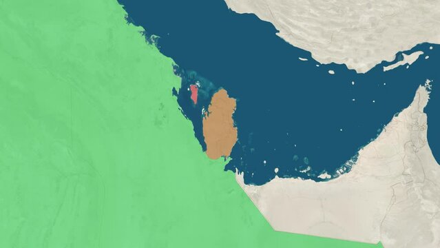 Zoom in to the map of Qatar,Bahrain,and Saudi Arabia with text, textless