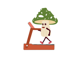 A green mushroom on a treadmill