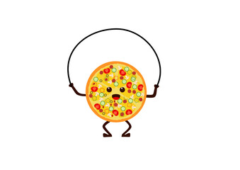 A slice of pizza with a skipping rope